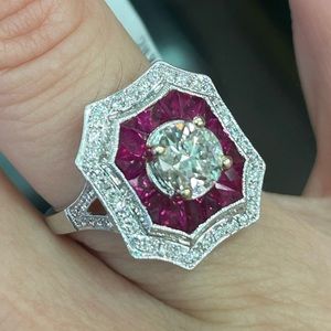 Insane Art Deco Diamond and Ruby ring
